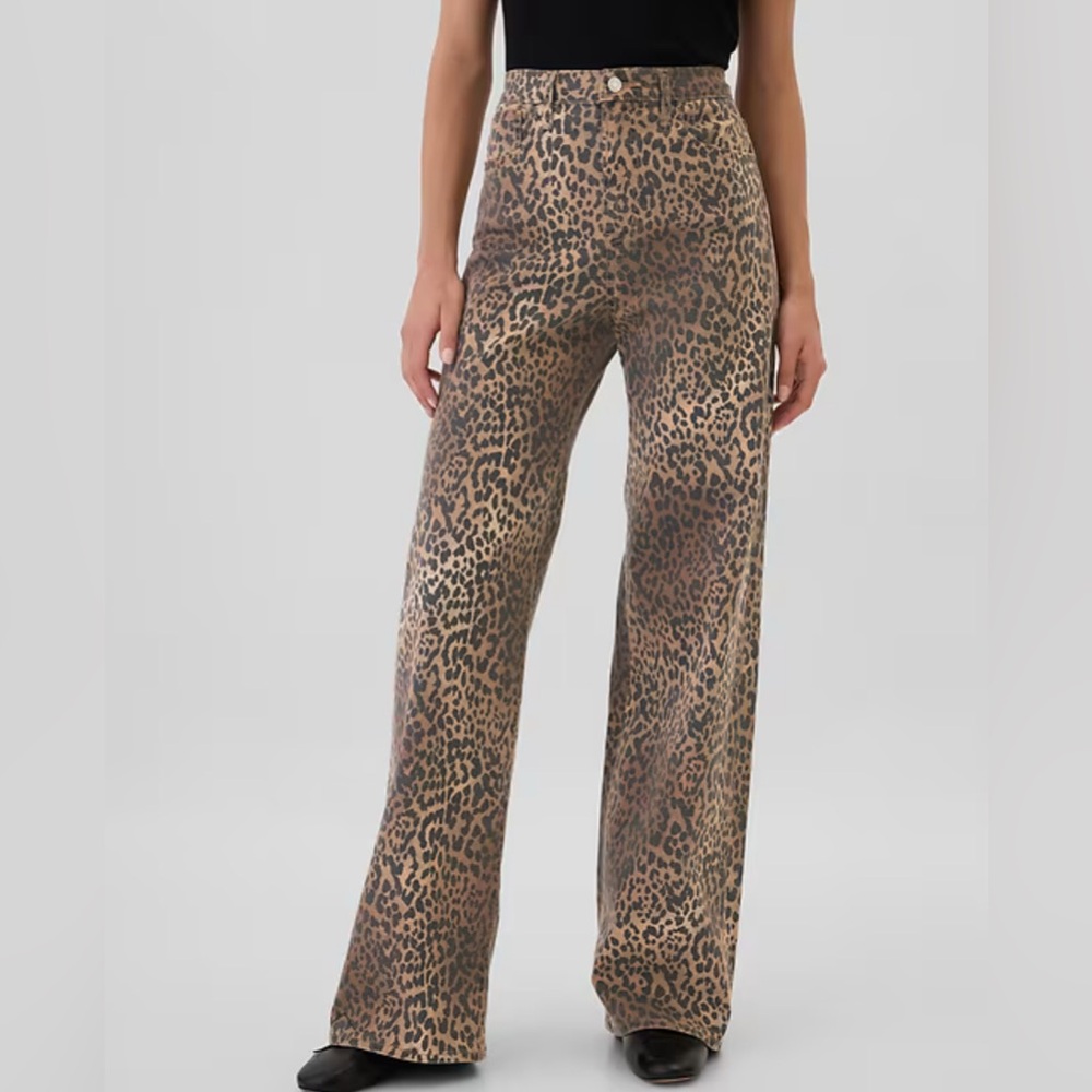 Gap High Rise Wide-Leg Leopard Print BoHo Denim Jeans NWT 8/29 Regular NWT - Picture 2 of 6